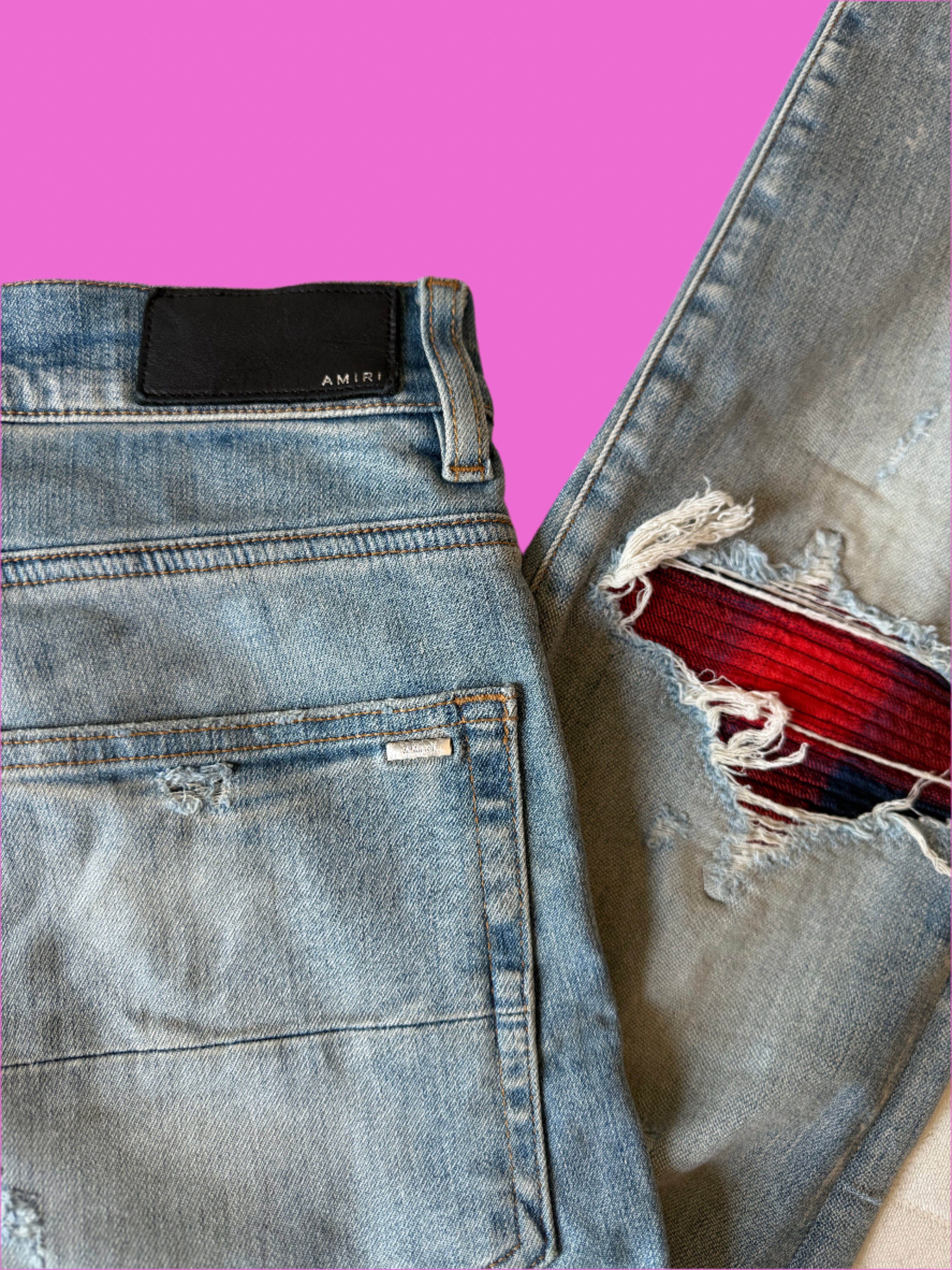 Amiri MX1 Red Navy Patch Blue Denim
