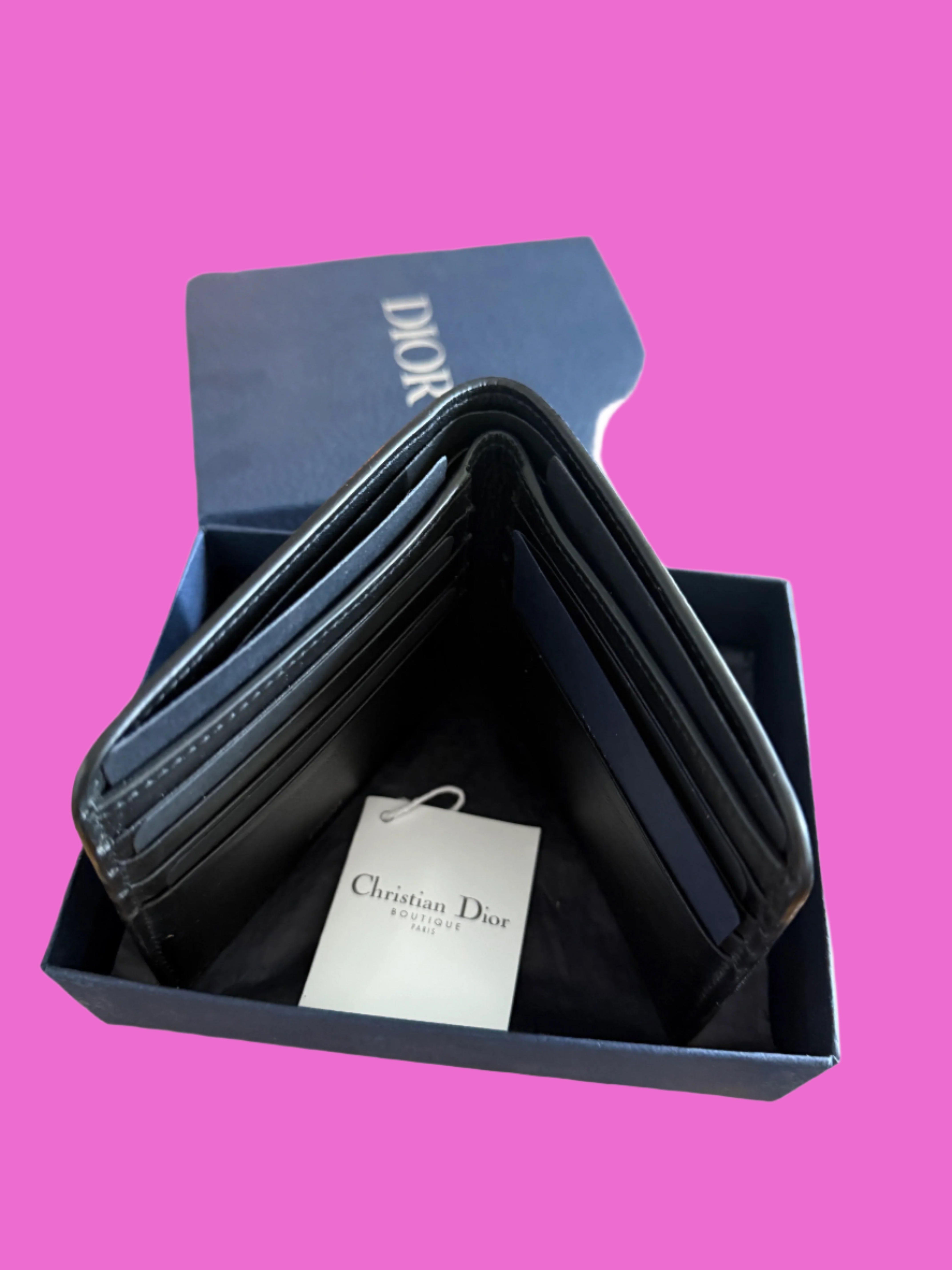 Dior Icon Bifold Wallet Black Grained Calfskin