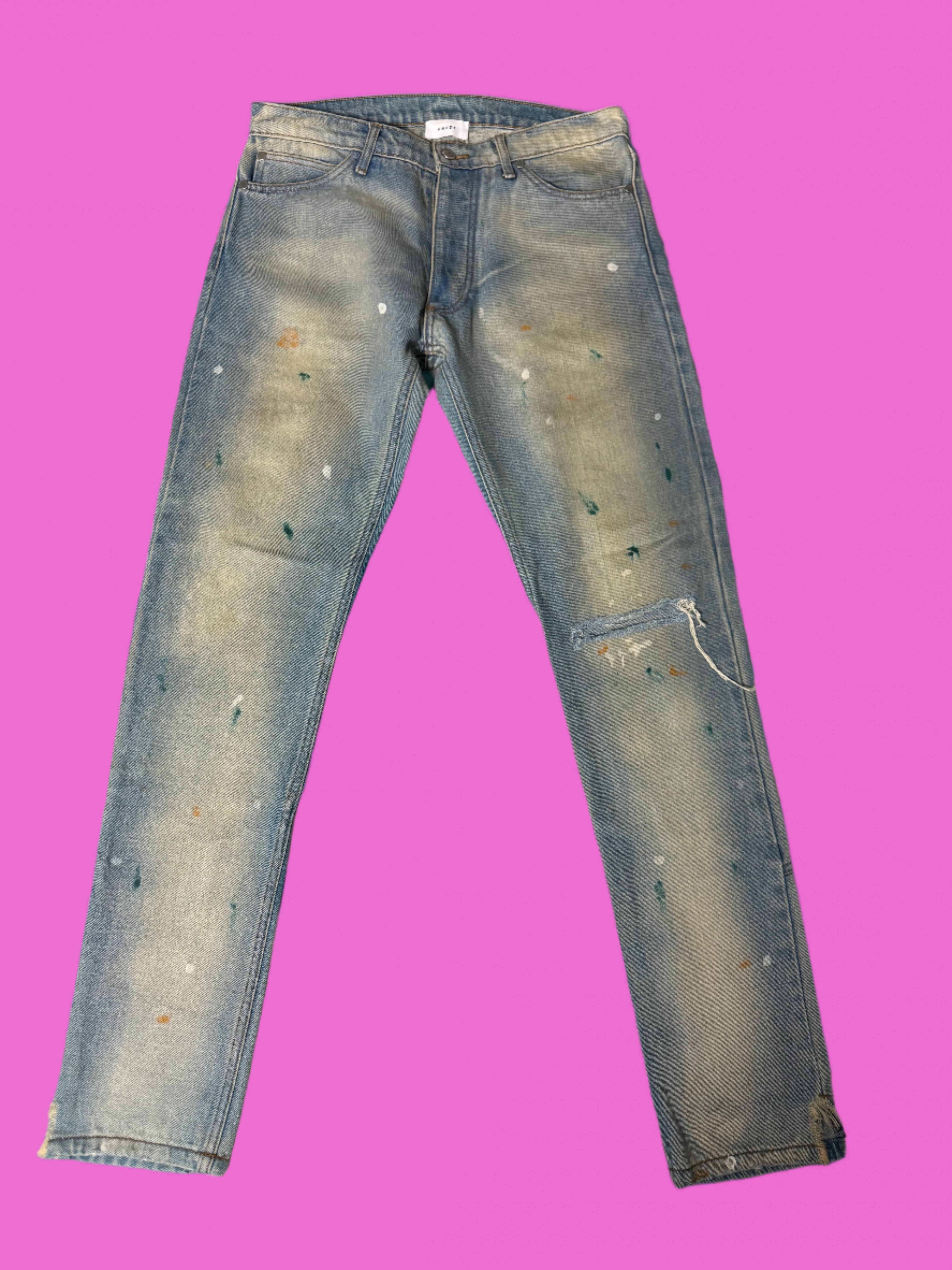 Rhude Slim-Fit Distressed Paint Splattered Denim Jeans